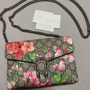 GG Supreme Monogram Blooms Print Mini Dionysus Chain Wallet Antique